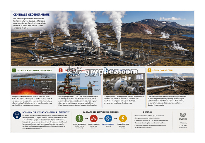 La production d'énergie dans une centrale géothermique - gryphea.org